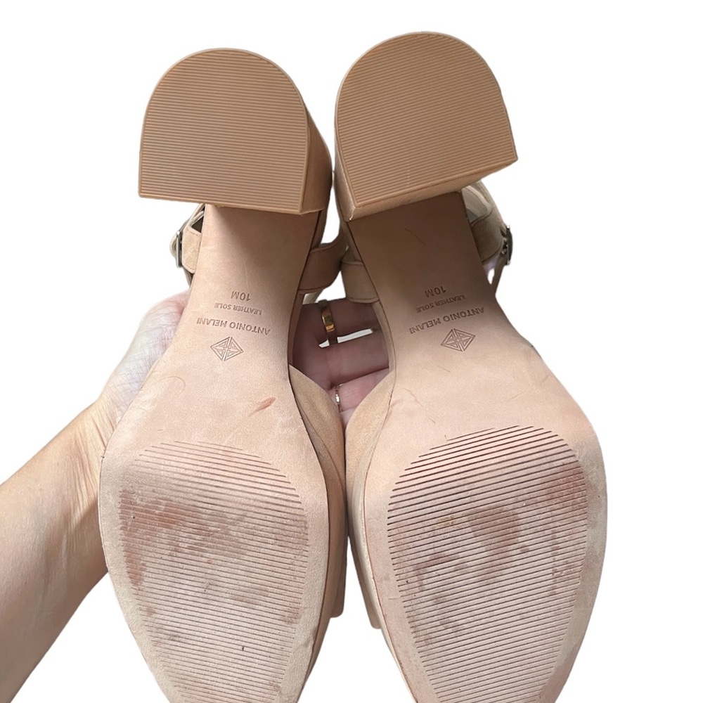 ANTONIO MELANI Bonny Suede Platform Block Heel Sandals Beige Size 10 - Picture 8 of 11